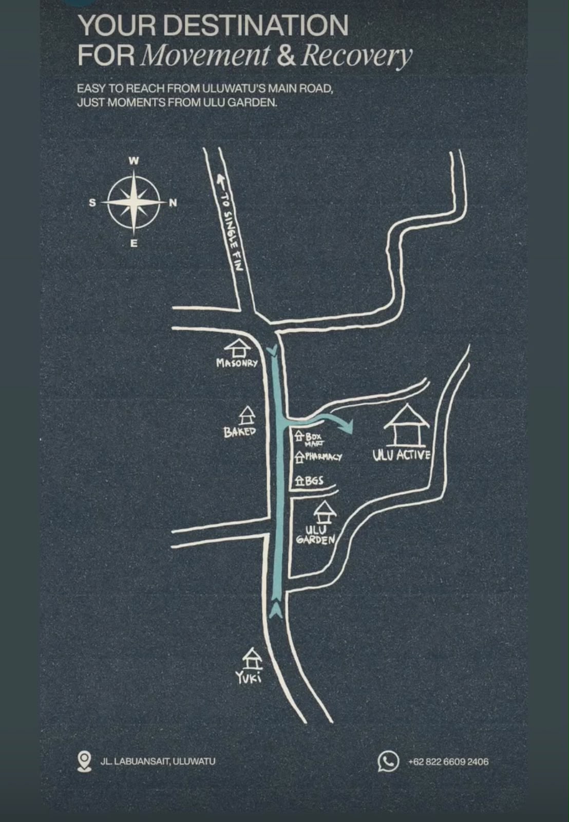 Map directions to Ulu Active on Jl. Labuansait, Uluwatu